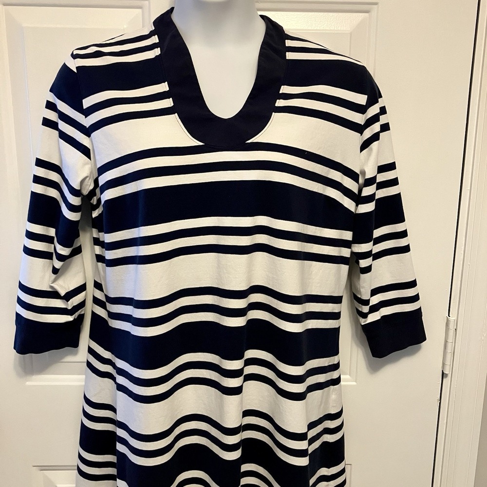 Duffield Lane Sz XL‎ Nautical Striped Shift A Line Dress Navy Blue White Women's